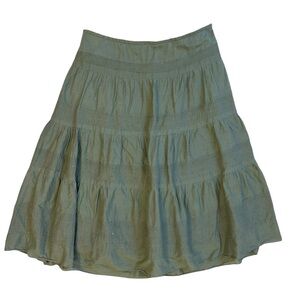 Green Tiered Flowy Maxi Midi Fall Skirt Alfani Plus Size 16 100% Cotton EUC